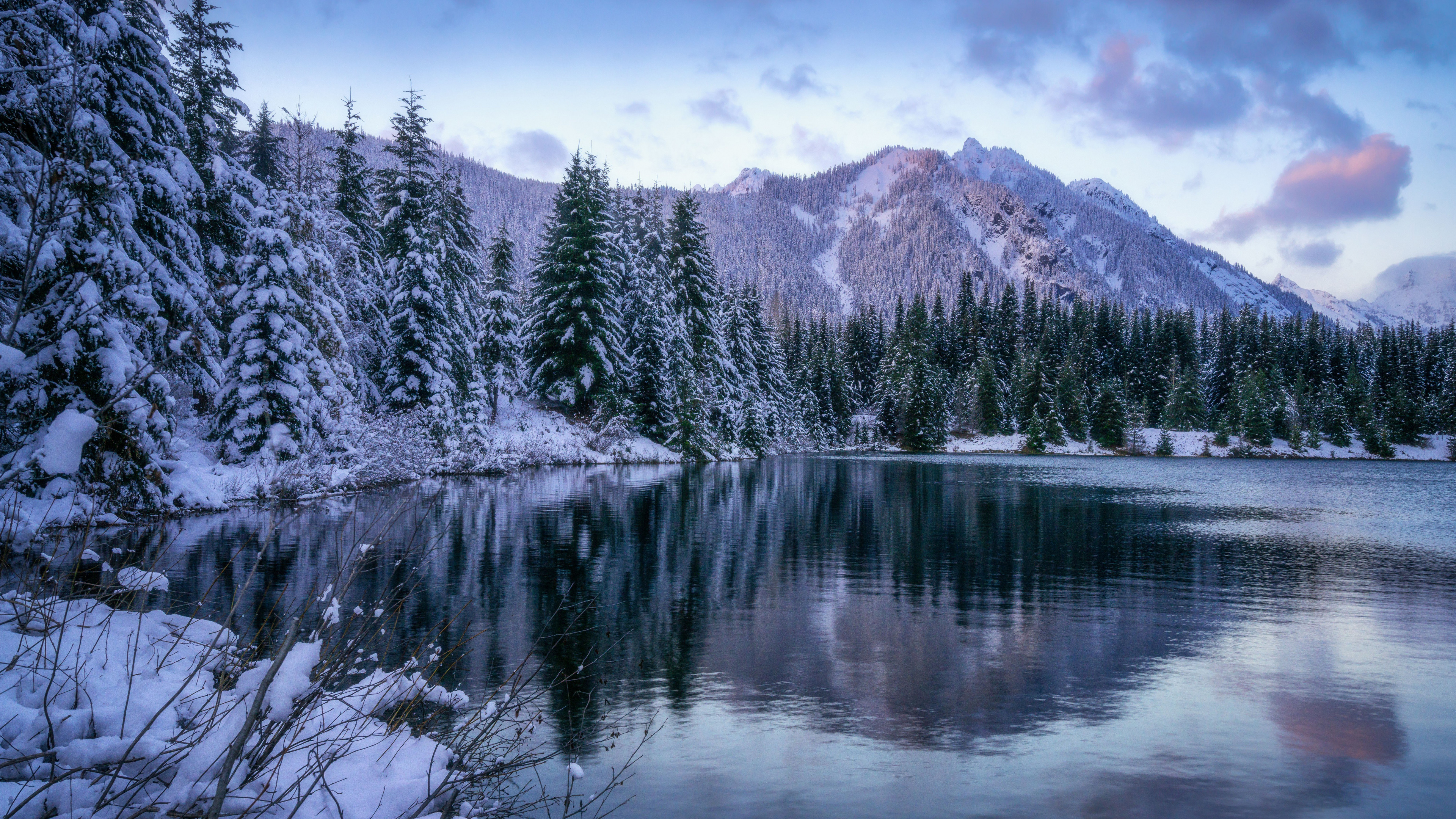 Winter Washington Cascade Berge, Nordkaskaden, Mount Rainier, Diablo See, Mount Shuksan. Wallpaper in 3840x2160 Resolution