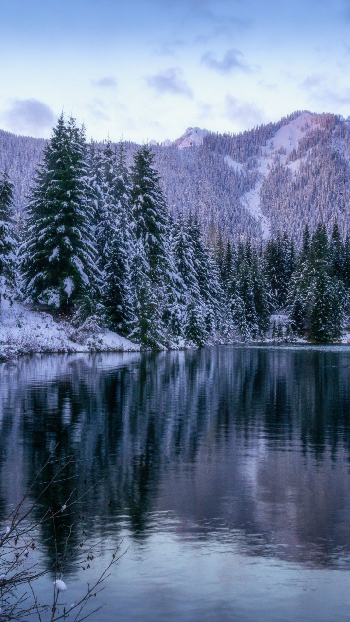 Winter Washington Cascade Mountains, North Cascades, le Mont Rainier, Lac de Diablo, Mont Shuksan. Wallpaper in 720x1280 Resolution