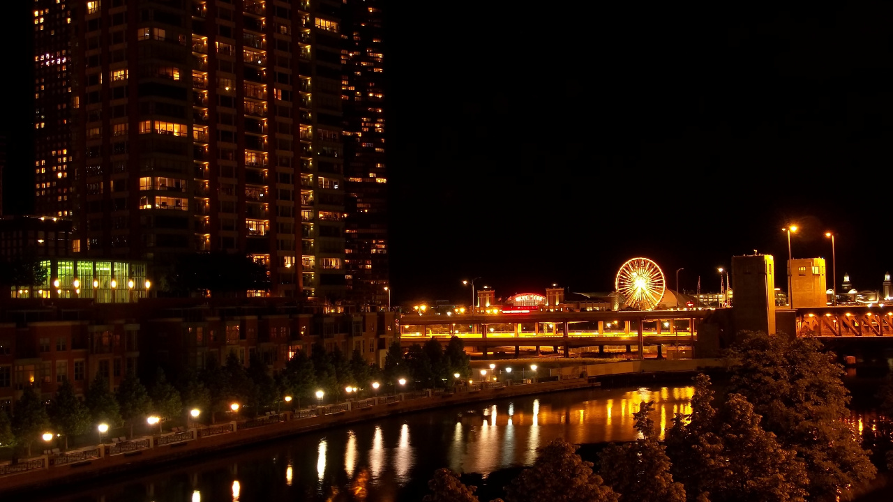Skyline Der Stadt Bei Nacht Night. Wallpaper in 1280x720 Resolution