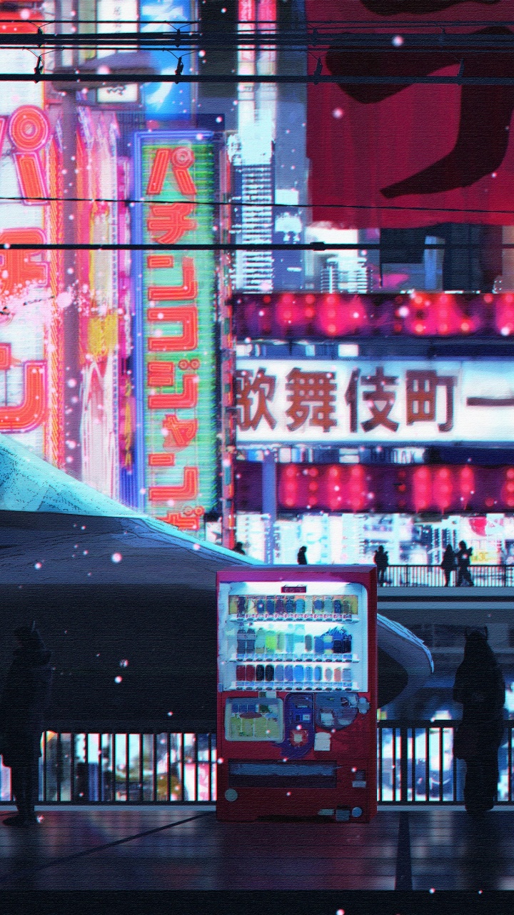 Leute, Die Nachts Auf Der Straße Gehen. Wallpaper in 720x1280 Resolution