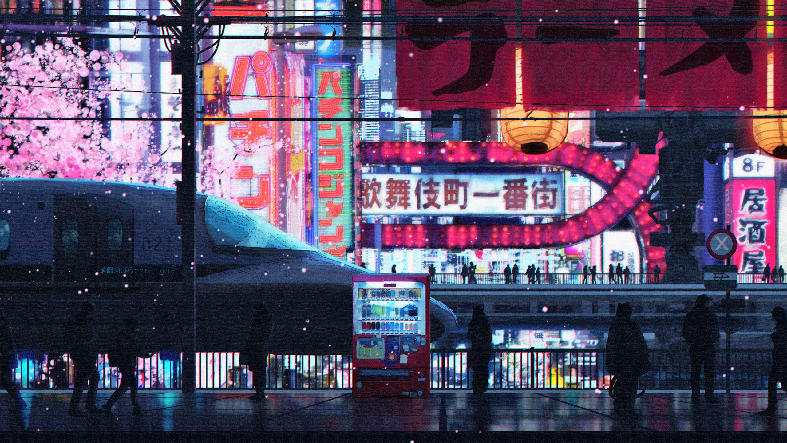 Personnes Marchant Dans la Rue Pendant la Nuit. Wallpaper in 2560x1440 Resolution