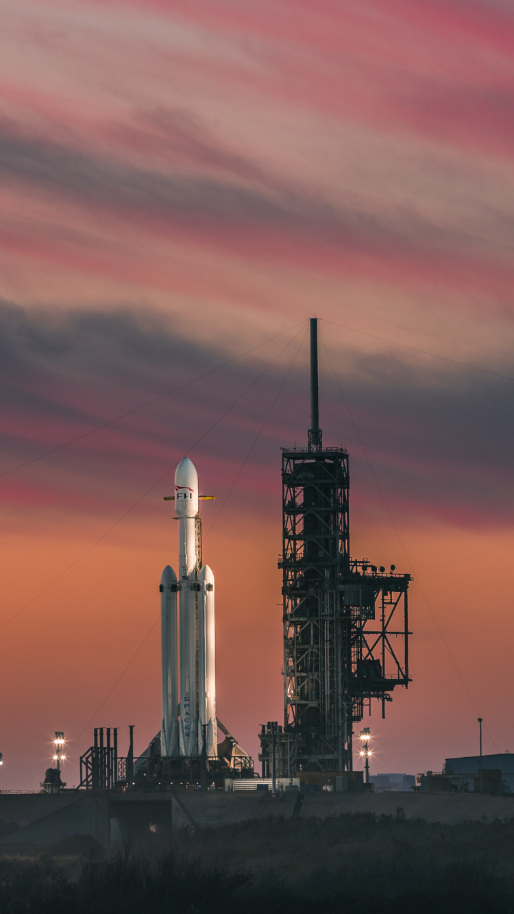 SpaceX, 猎鹰重, 余辉, 工厂, 晚上 壁纸 750x1334 允许