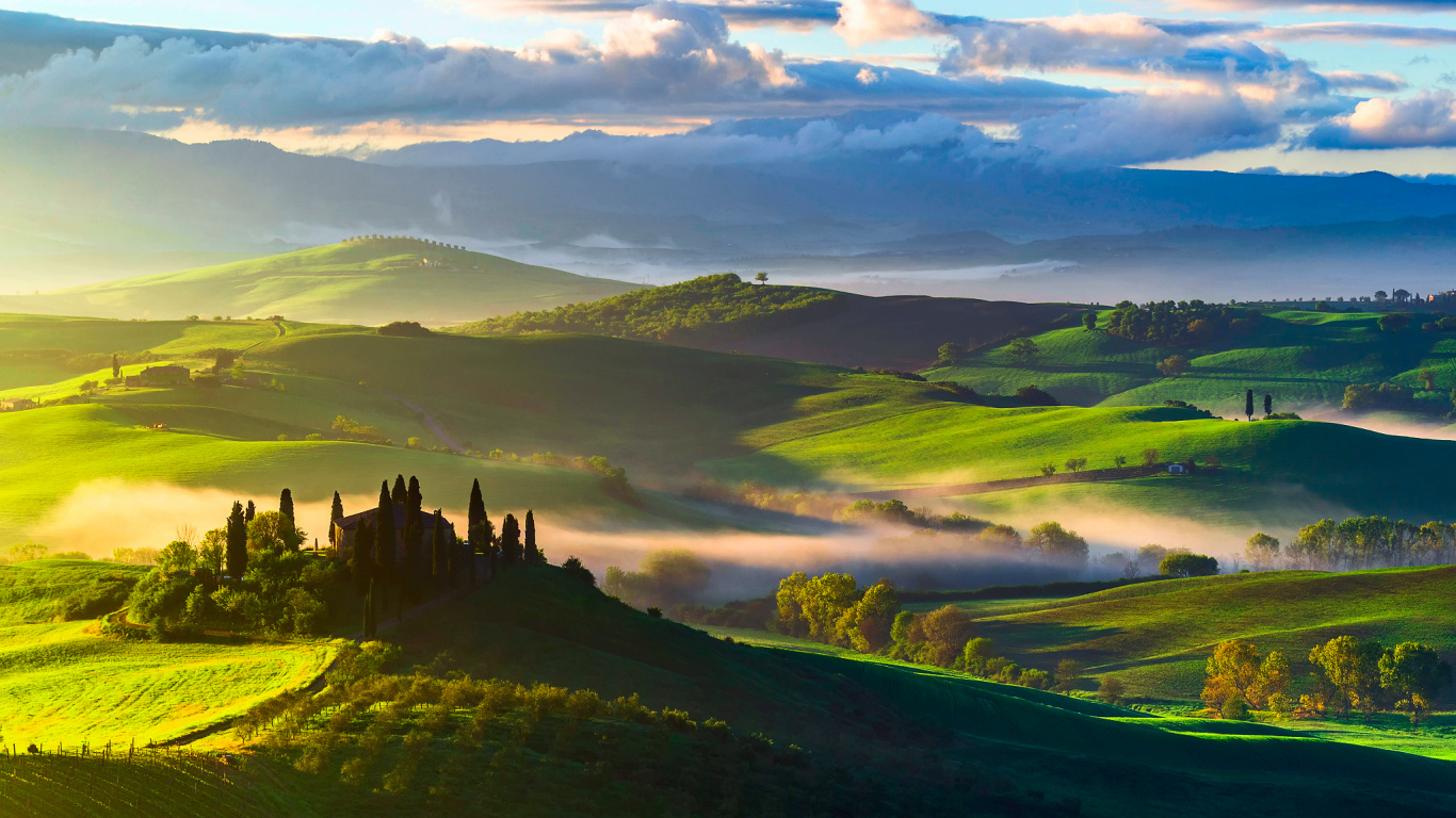 Green Grass Field Under White Clouds and Blue Sky During Daytime. Wallpaper in 1366x768 Resolution