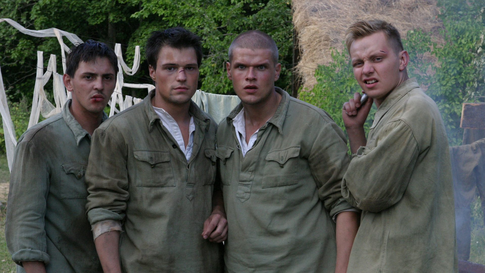 3 Men in Green Button up Shirt Posing for Photo. Wallpaper in 1920x1080 Resolution