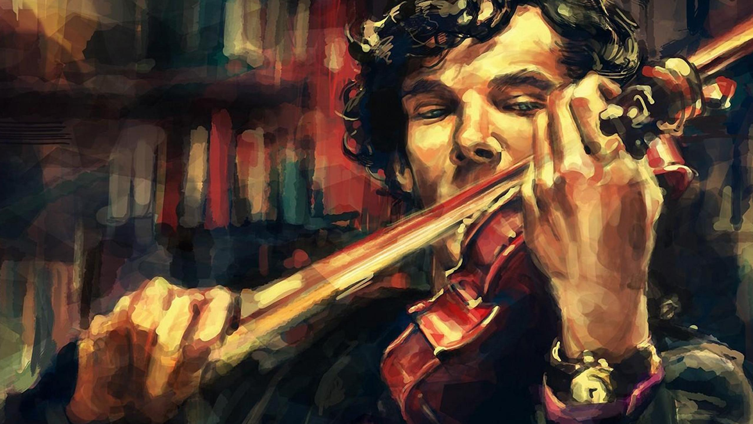 Sherlock, Sherlock Holmes, Arte, Violista, Violinista. Wallpaper in 2560x1440 Resolution