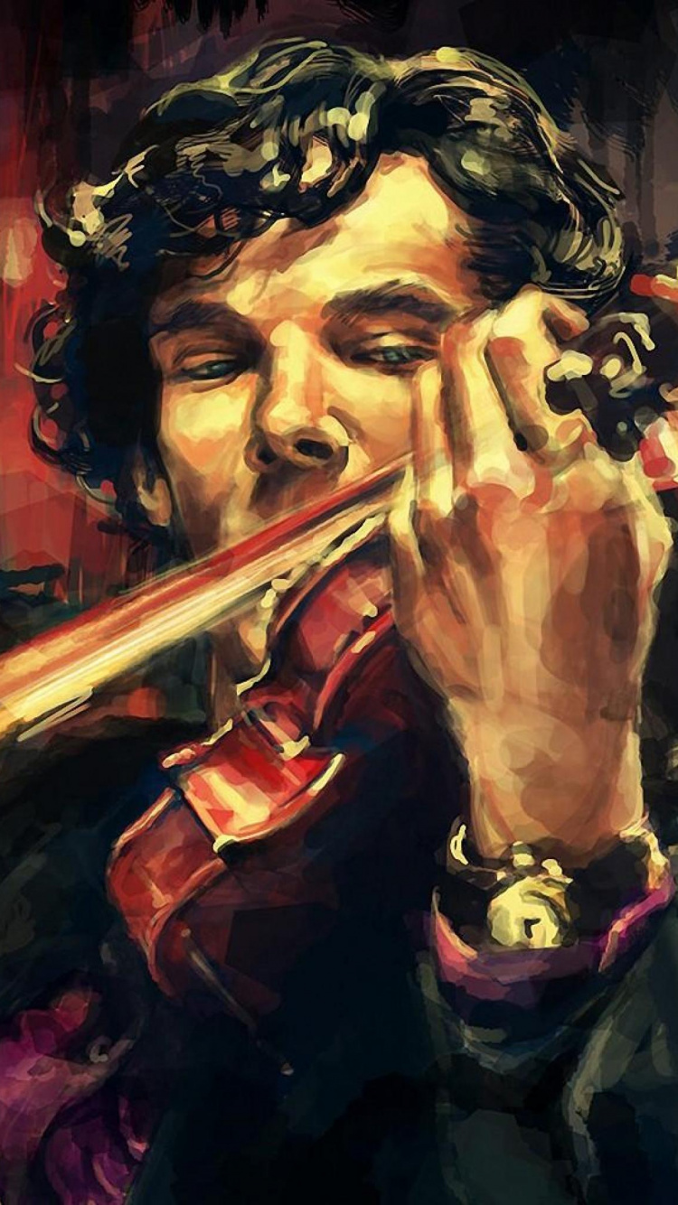 Sherlock, Sherlock Holmes, Painting, Violin, Art. Wallpaper in 750x1334 Resolution