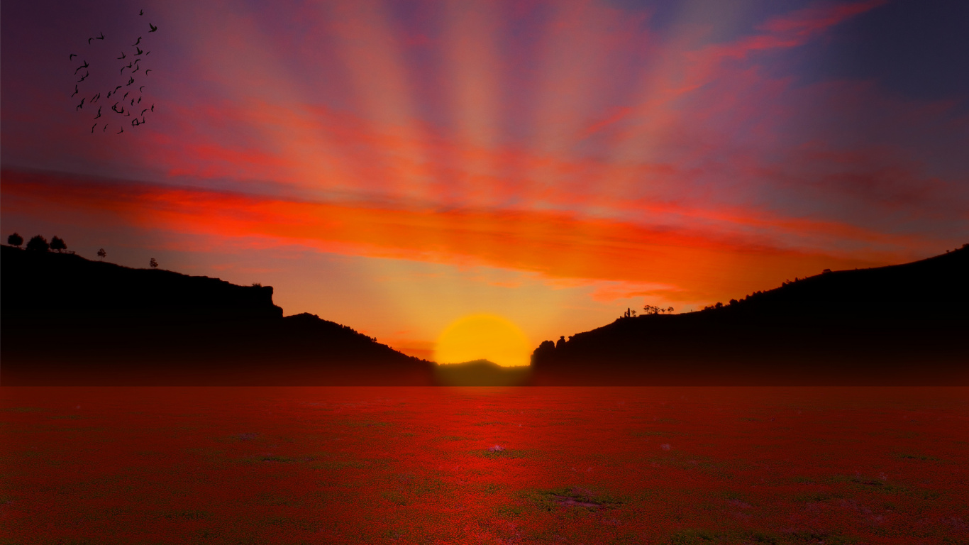 Cuerpo de Agua Durante la Puesta de Sol. Wallpaper in 1366x768 Resolution