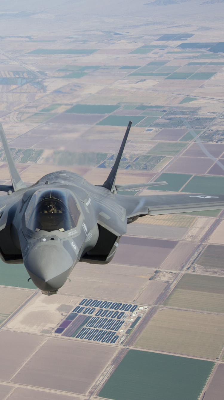 Schwarzes Düsenflugzeug Tagsüber in Der Luft. Wallpaper in 750x1334 Resolution