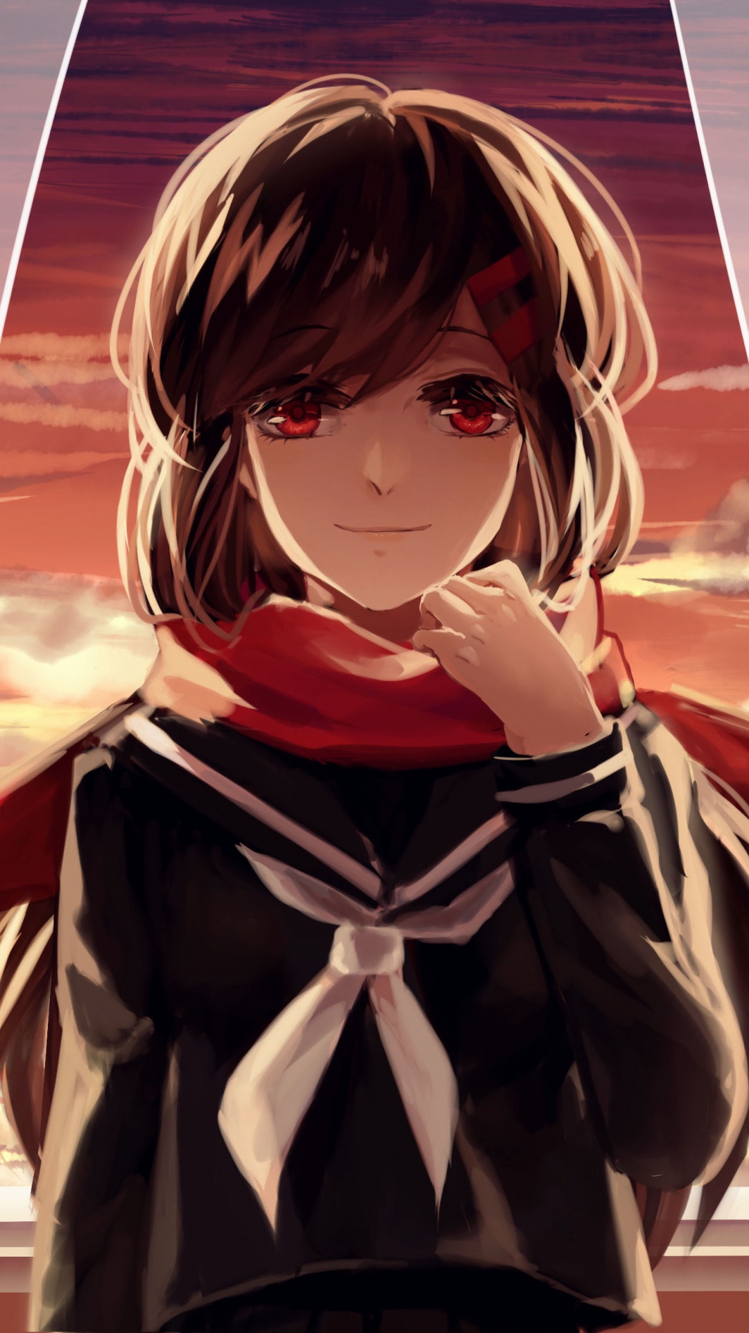 Fille en Noir et Blanc Caractère Anime Uniforme Scolaire. Wallpaper in 1080x1920 Resolution