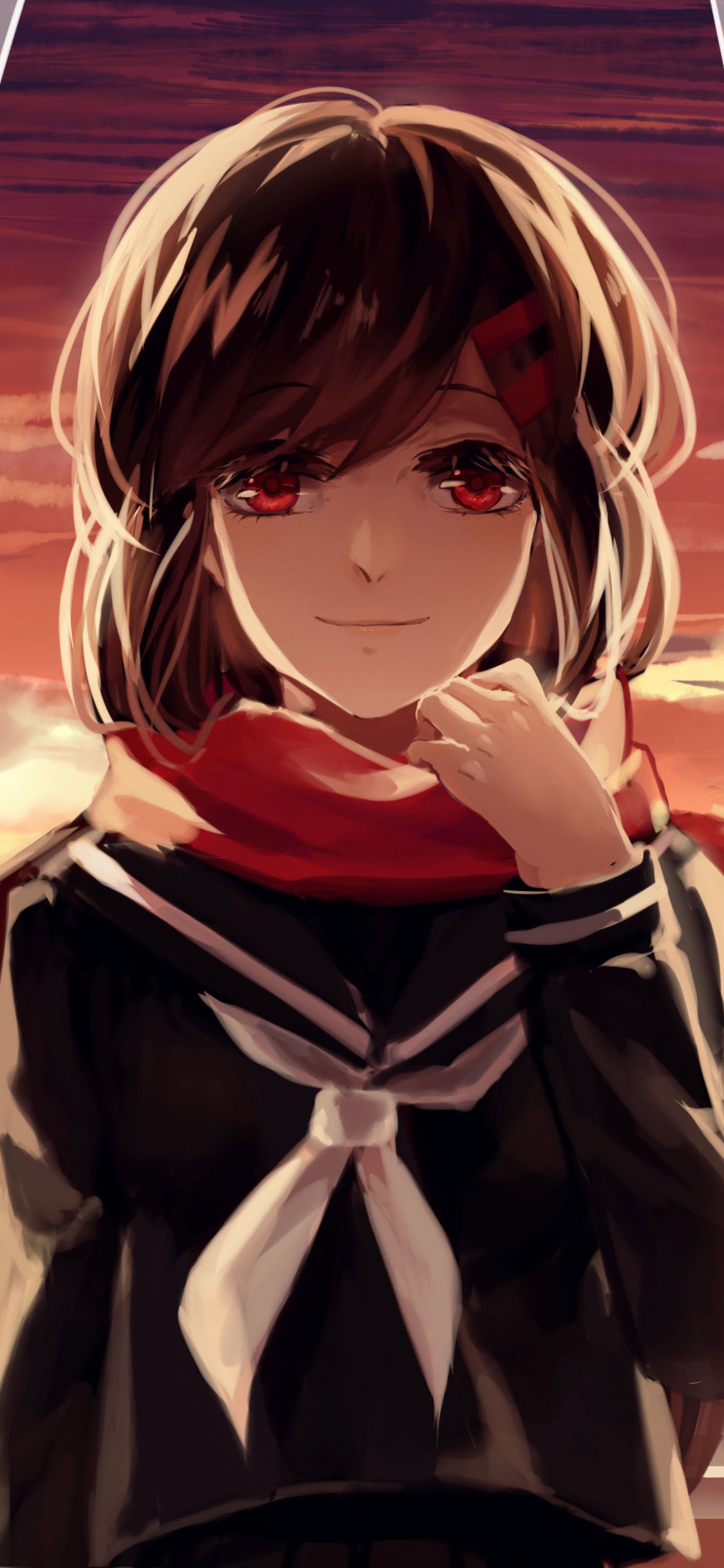 Fille en Noir et Blanc Caractère Anime Uniforme Scolaire. Wallpaper in 1125x2436 Resolution