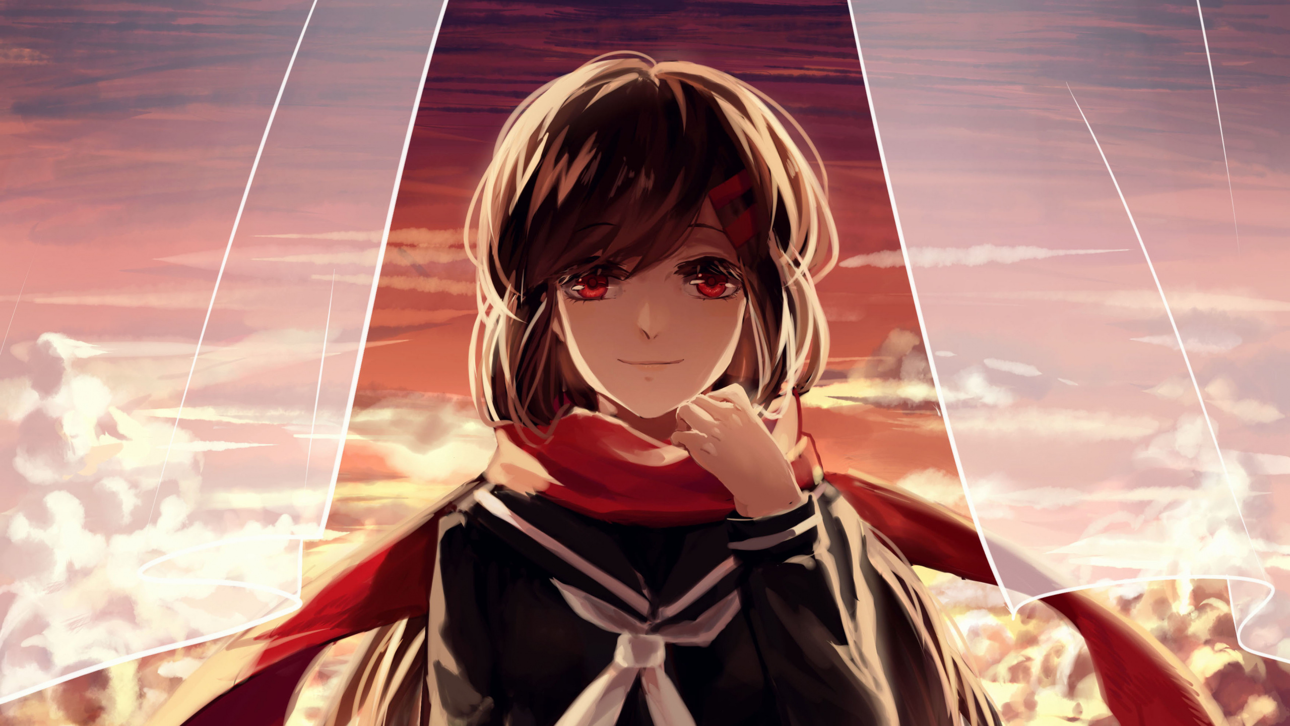 Fille en Noir et Blanc Caractère Anime Uniforme Scolaire. Wallpaper in 2560x1440 Resolution