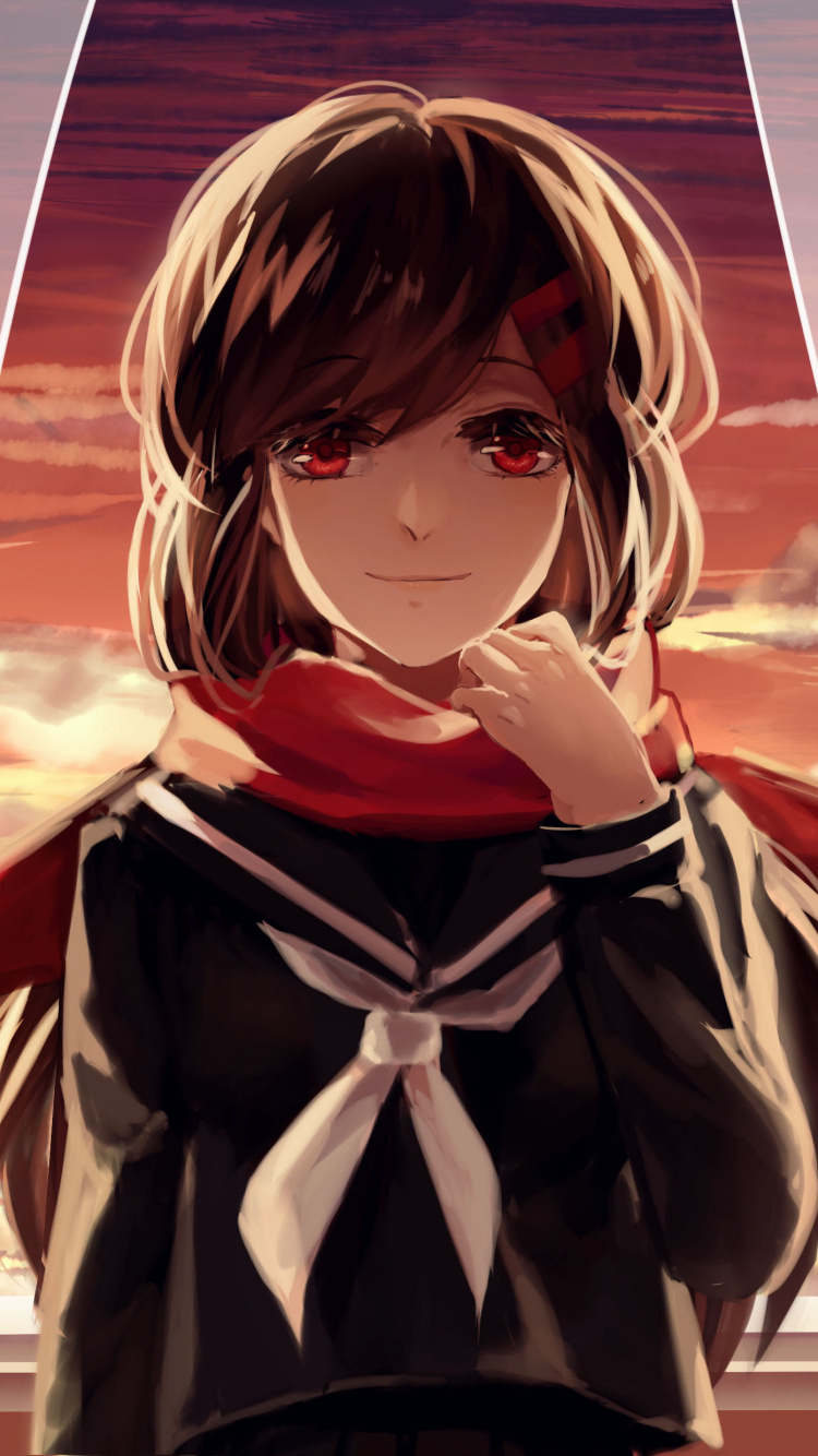 Fille en Noir et Blanc Caractère Anime Uniforme Scolaire. Wallpaper in 750x1334 Resolution