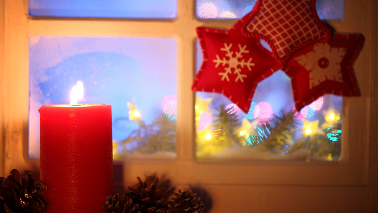 圣诞节那天, 圣诞装饰, 假日, 圣诞彩灯, 圣诞窗口 壁纸 1280x720 允许
