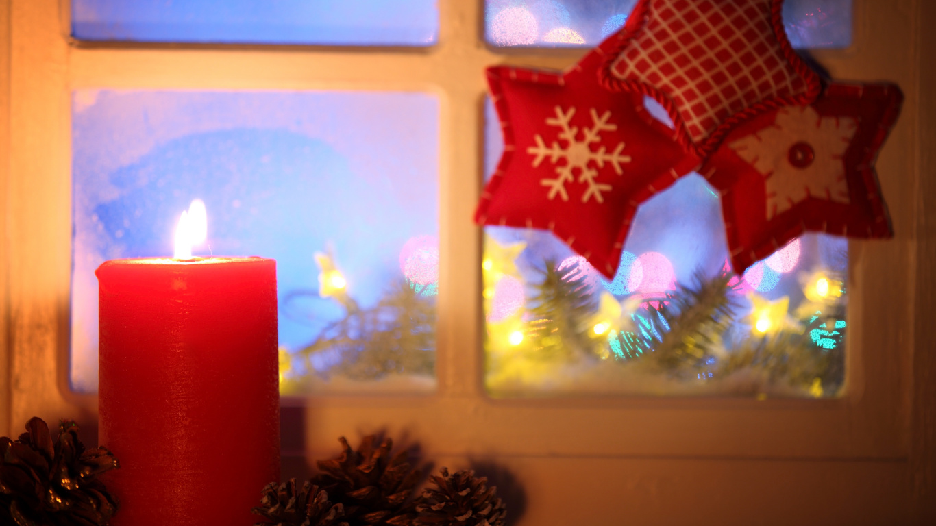 圣诞节那天, 圣诞装饰, 假日, 圣诞彩灯, 圣诞窗口 壁纸 1366x768 允许