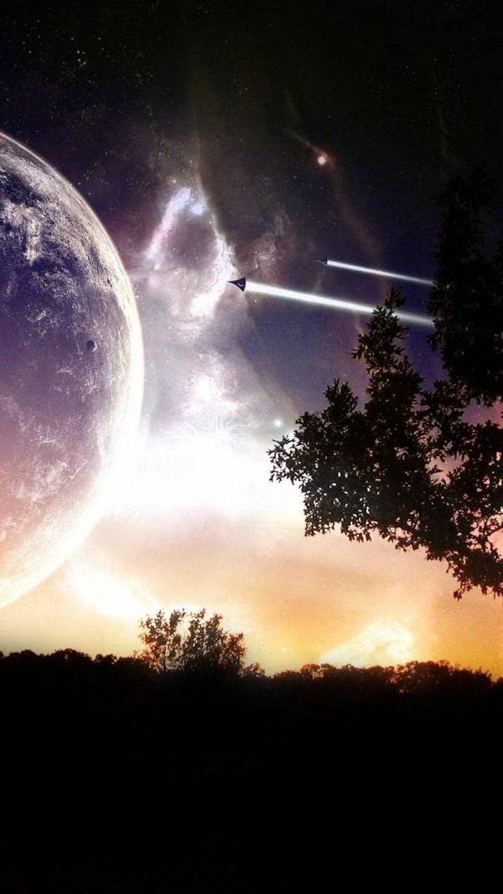 Silhouette of Trees Under Blue Sky With Moon. Wallpaper in 720x1280 Resolution