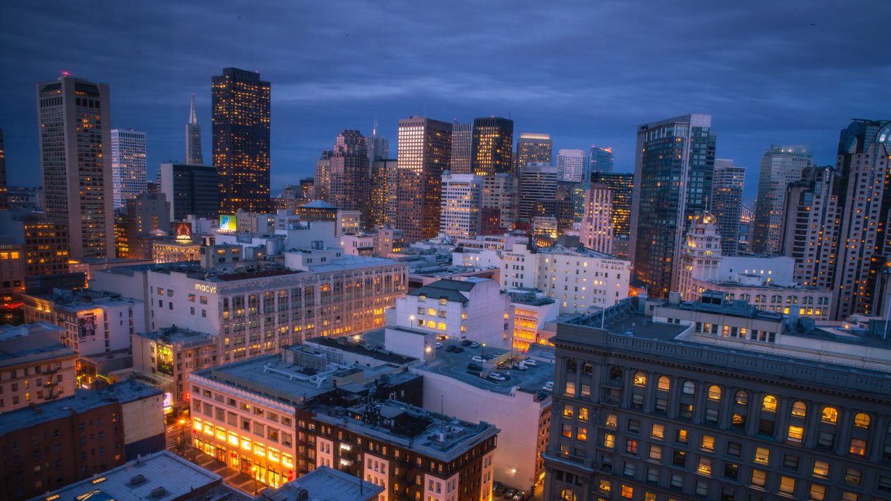 City With High Rise Buildings During Night Time. Wallpaper in 1280x720 Resolution