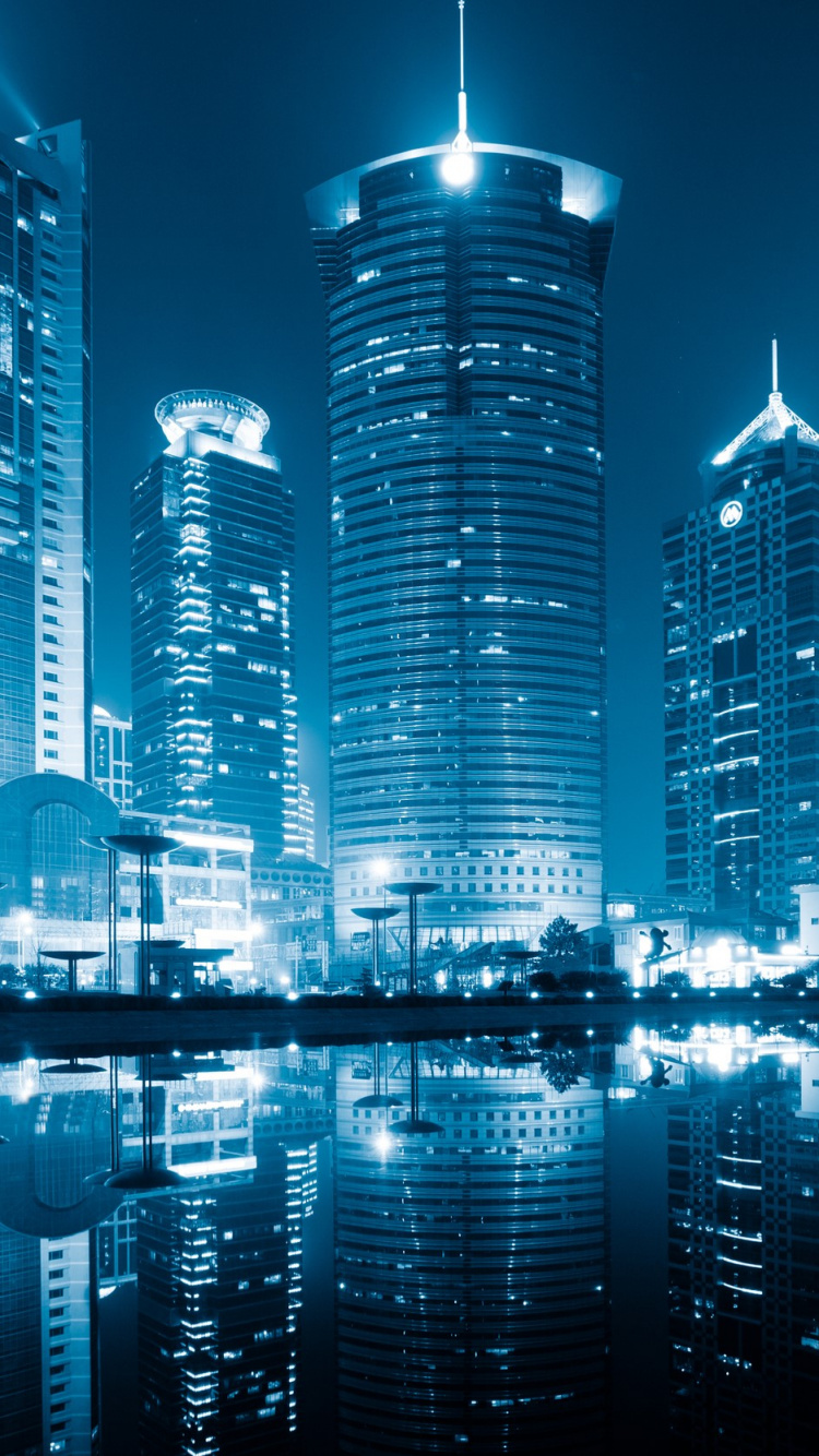 City Skyline Across Body of Water During Night Time. Wallpaper in 750x1334 Resolution