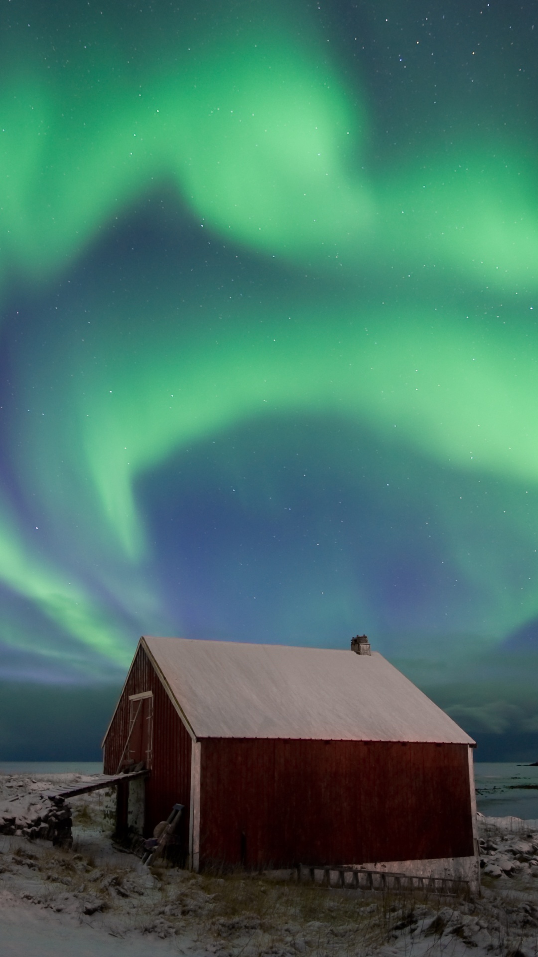 Brown Wooden Barn Under Green Sky. Wallpaper in 1080x1920 Resolution