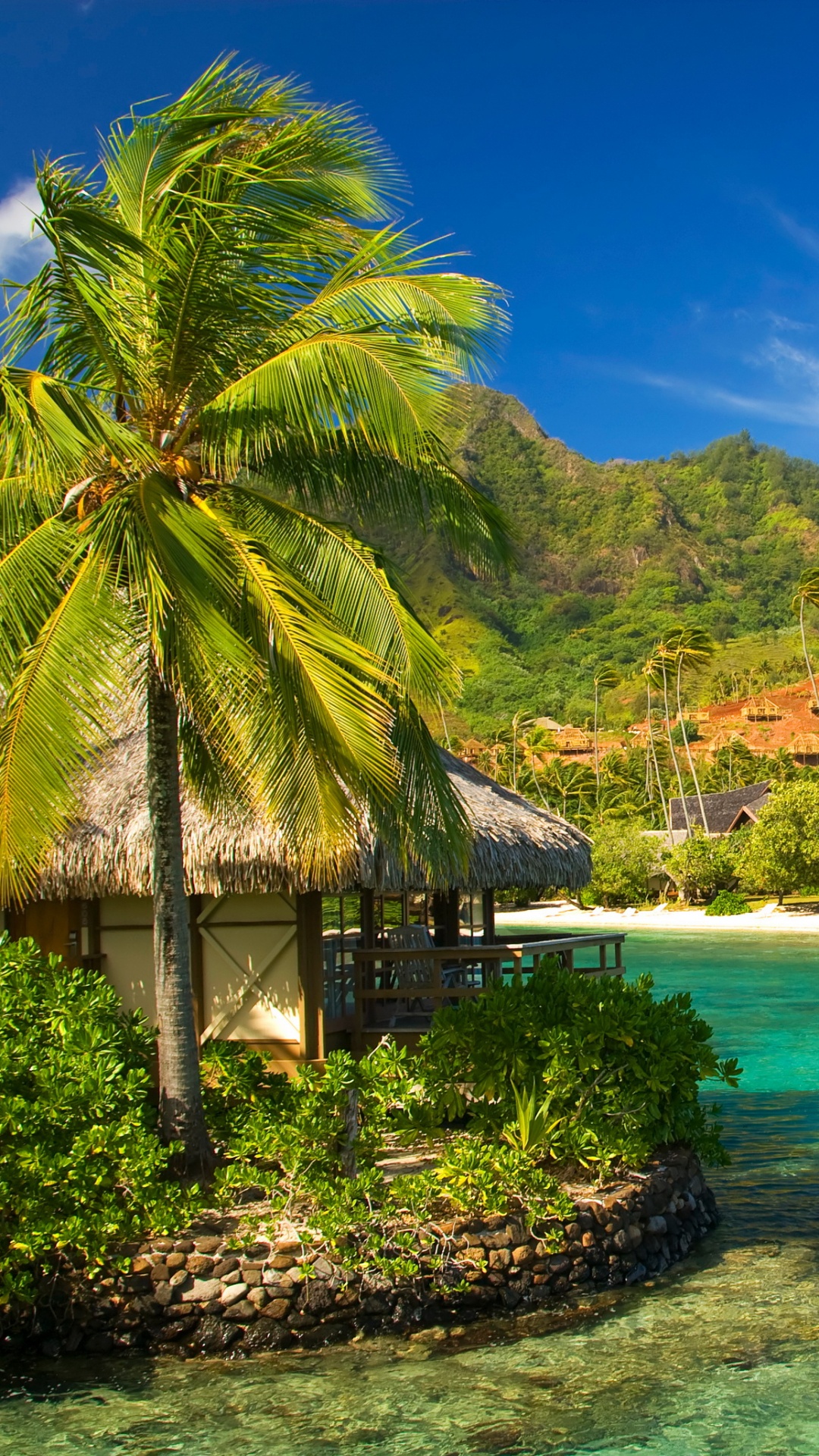 Brown Wooden House on Green Island During Daytime. Wallpaper in 1080x1920 Resolution
