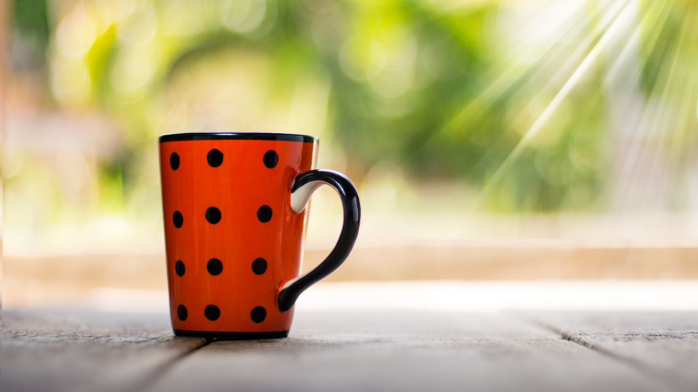 Red and White Polka Dot Ceramic Mug on White Table. Wallpaper in 1366x768 Resolution