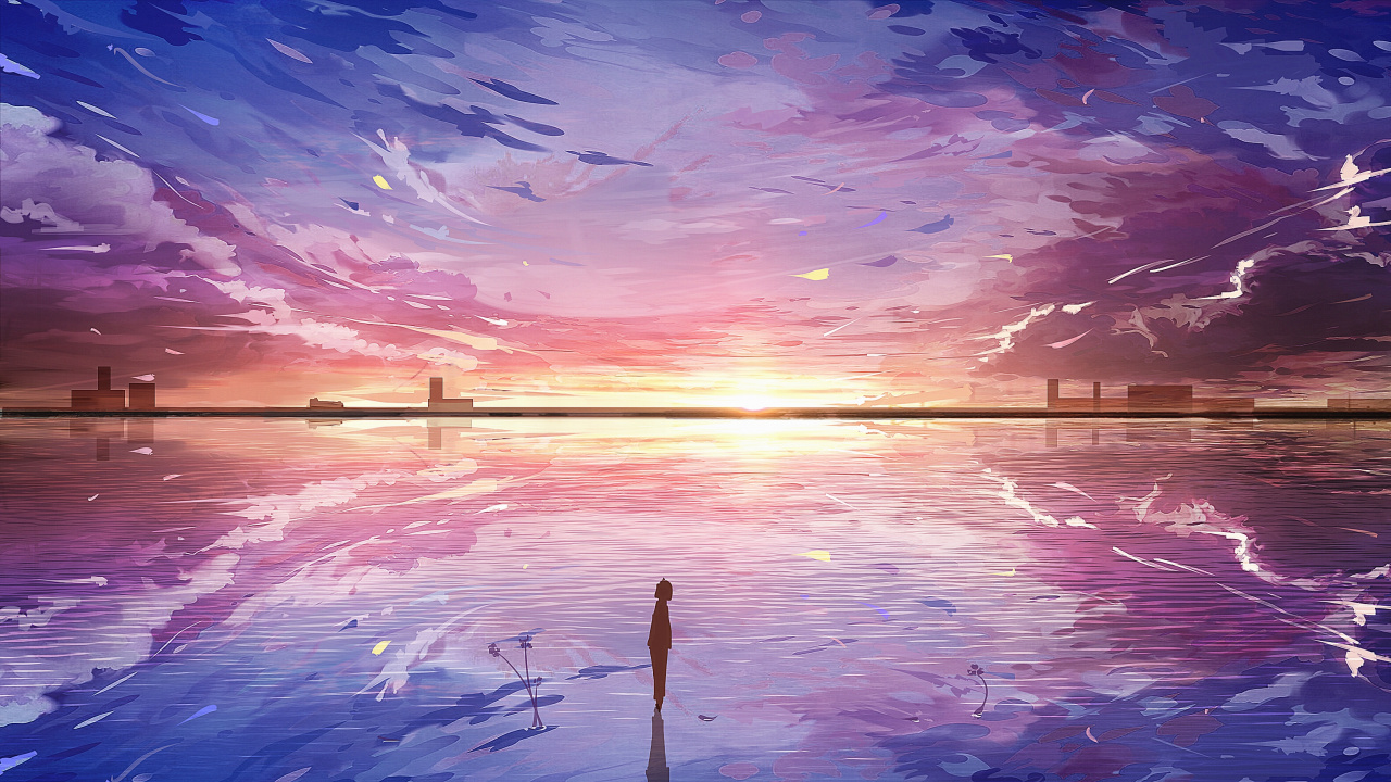 Persona de Pie en la Piscina Durante la Puesta de Sol. Wallpaper in 1280x720 Resolution