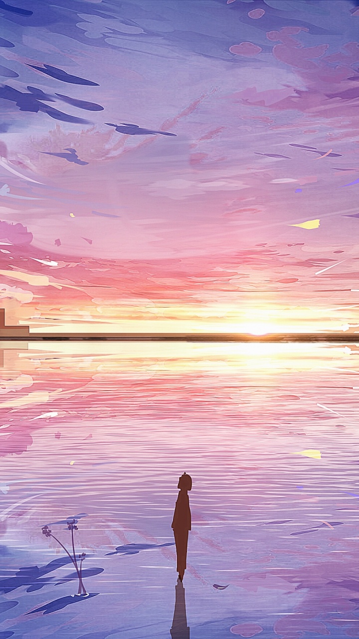 Persona de Pie en la Piscina Durante la Puesta de Sol. Wallpaper in 720x1280 Resolution