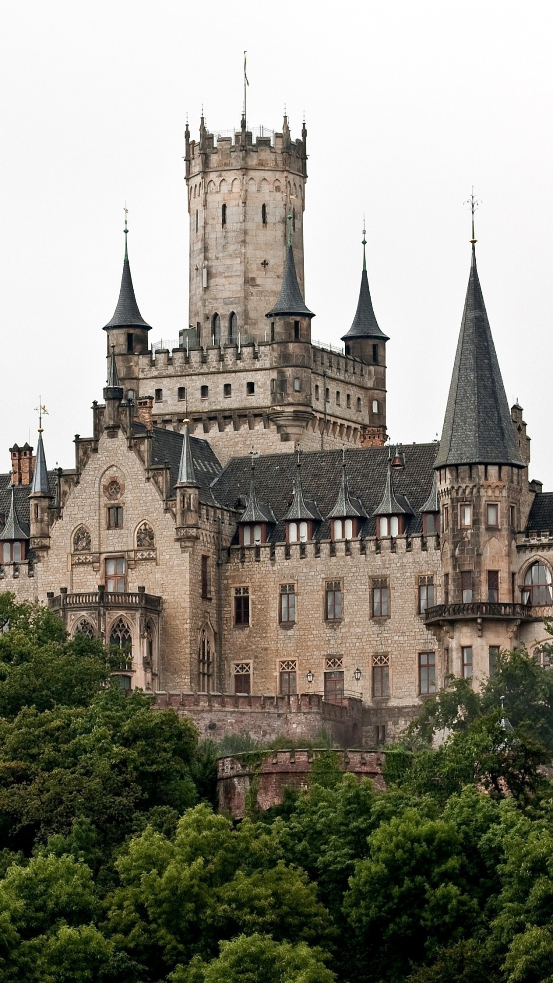 Braunes Und Graues Betonschloss, Tagsüber Von Grünen Bäumen Umgeben. Wallpaper in 1080x1920 Resolution