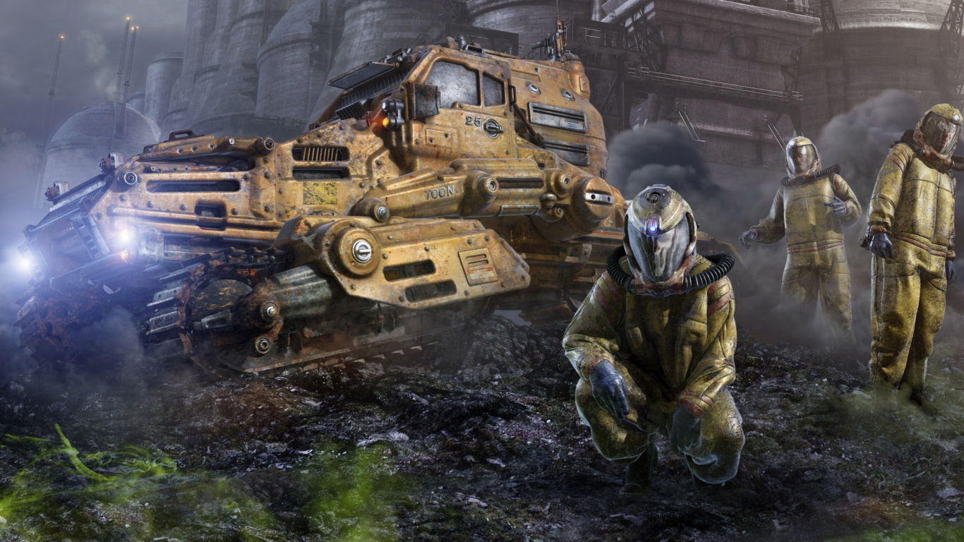 Man in Green and Black Camouflage Suit Holding Rifle. Wallpaper in 1366x768 Resolution