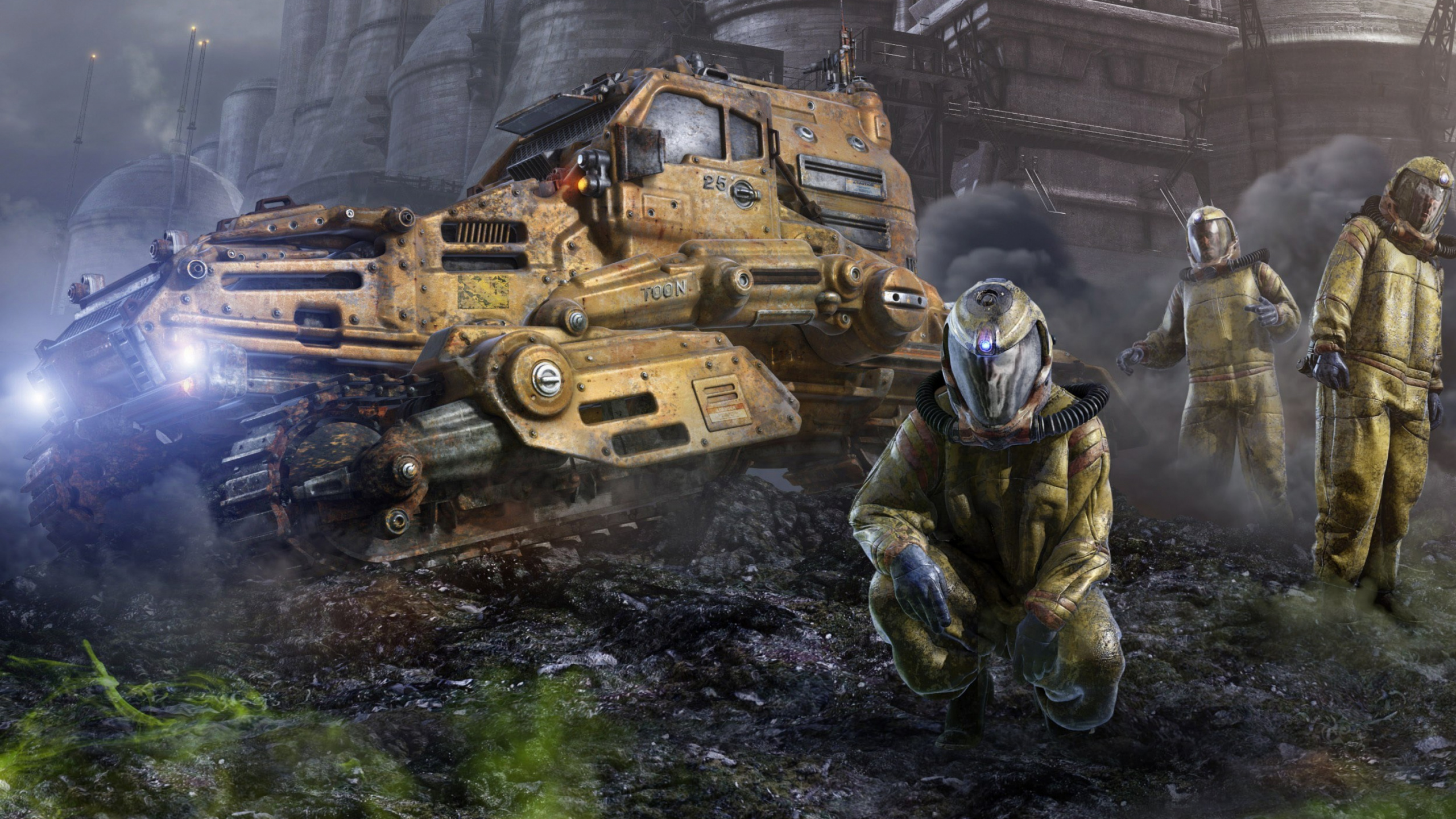 Homme en Costume de Camouflage Vert et Noir Tenant un Fusil. Wallpaper in 2560x1440 Resolution