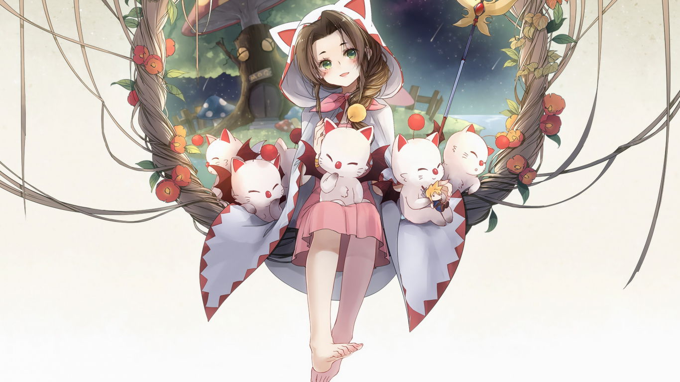 Joyeux Anniversaire Final Fantasy, Final Fantasy VII Remake, Aerith Gainsborough, Final Fantasy, Cloud Strife. Wallpaper in 1366x768 Resolution