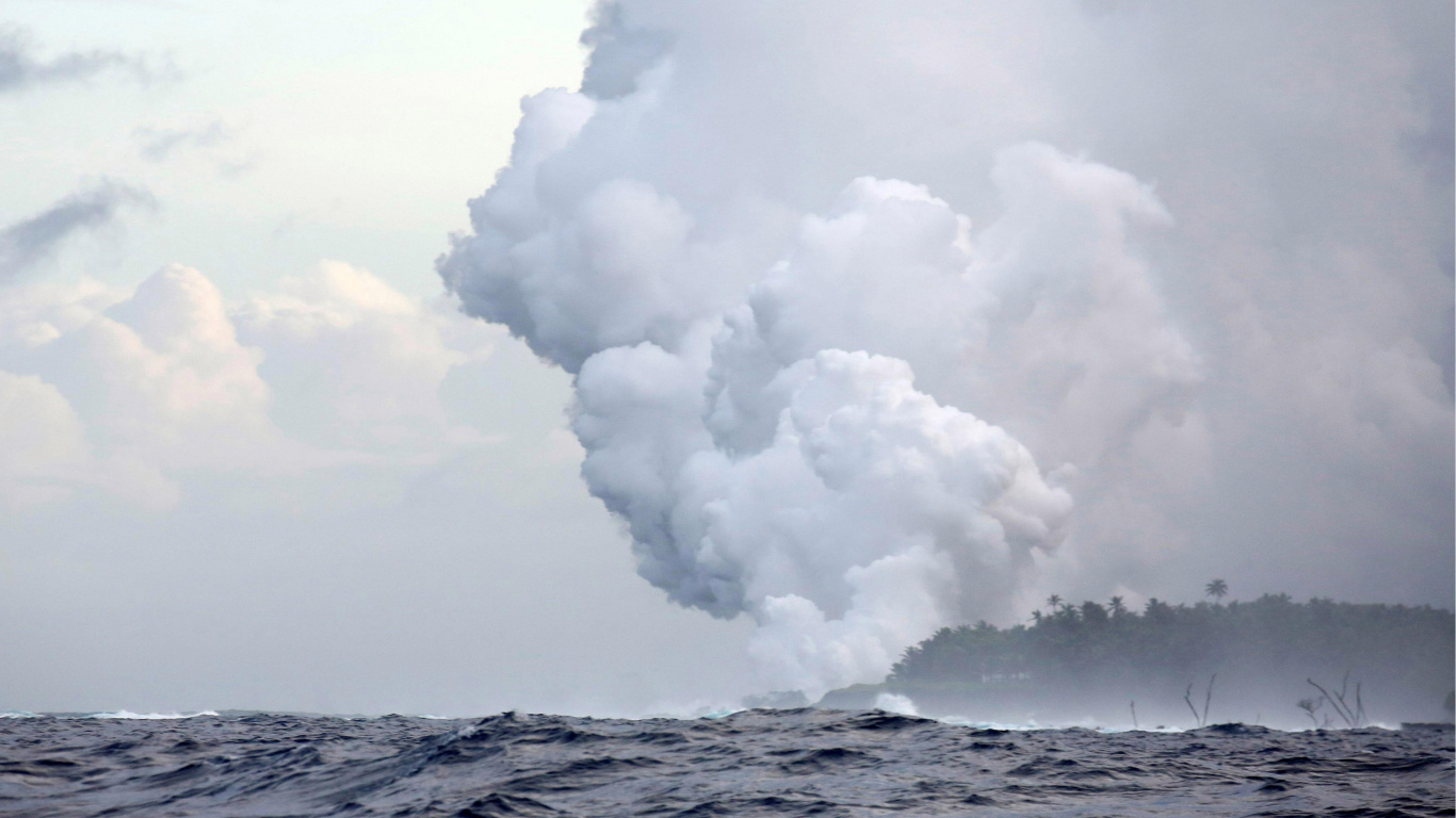 大海, 熔岩, 积云, 火山的地貌, 海洋 壁纸 1366x768 允许