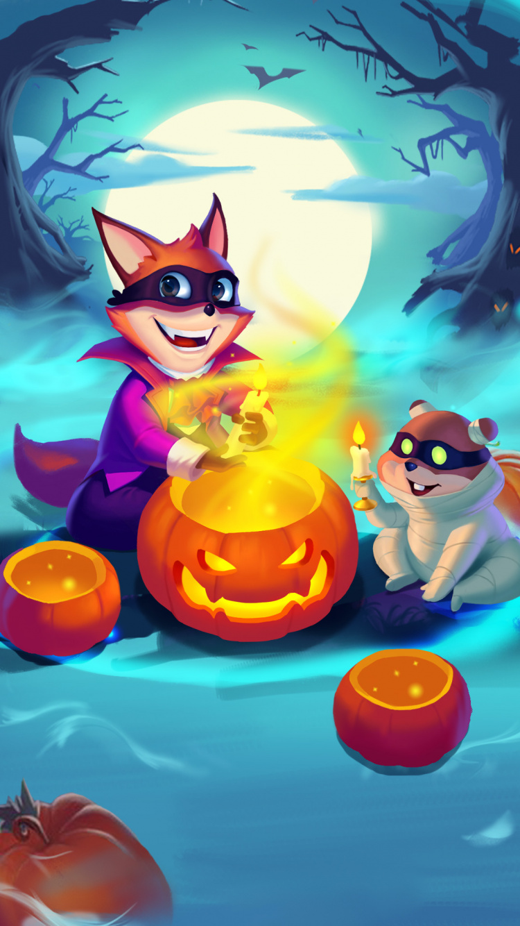 Halloween, Cartoon, Light, Orange, Art. Wallpaper in 750x1334 Resolution