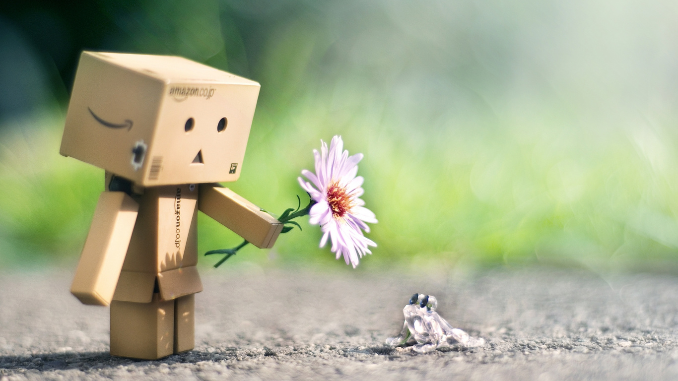 Brauner Karton Mit Weißer Blume. Wallpaper in 1366x768 Resolution