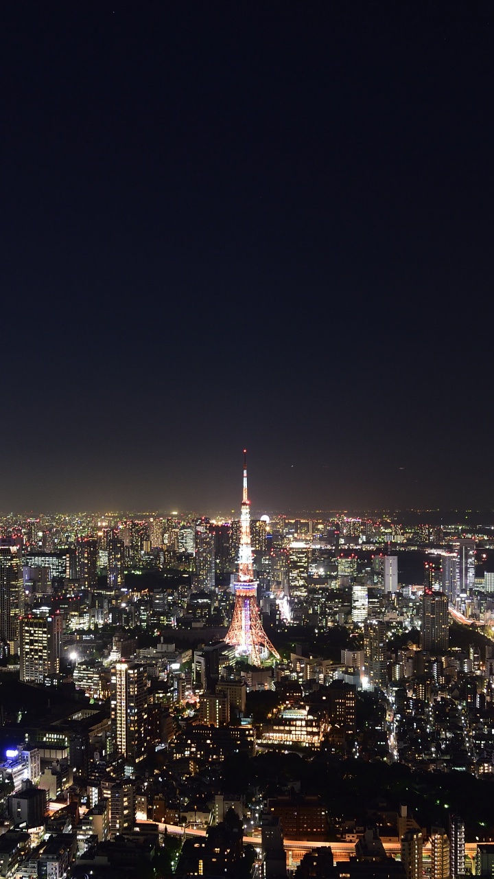 Skyline Der Stadt Bei Nacht Night. Wallpaper in 720x1280 Resolution