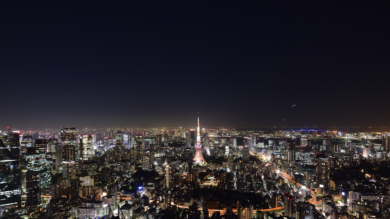 Horizonte de la Ciudad Durante la Noche. Wallpaper in 1280x720 Resolution