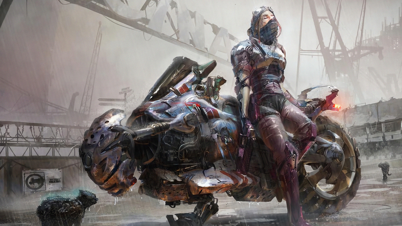 Cyberpunk Motorcycle, Cyberpunk, Motorcycle, Cyberpunk 2077, Digital Art. Wallpaper in 1366x768 Resolution