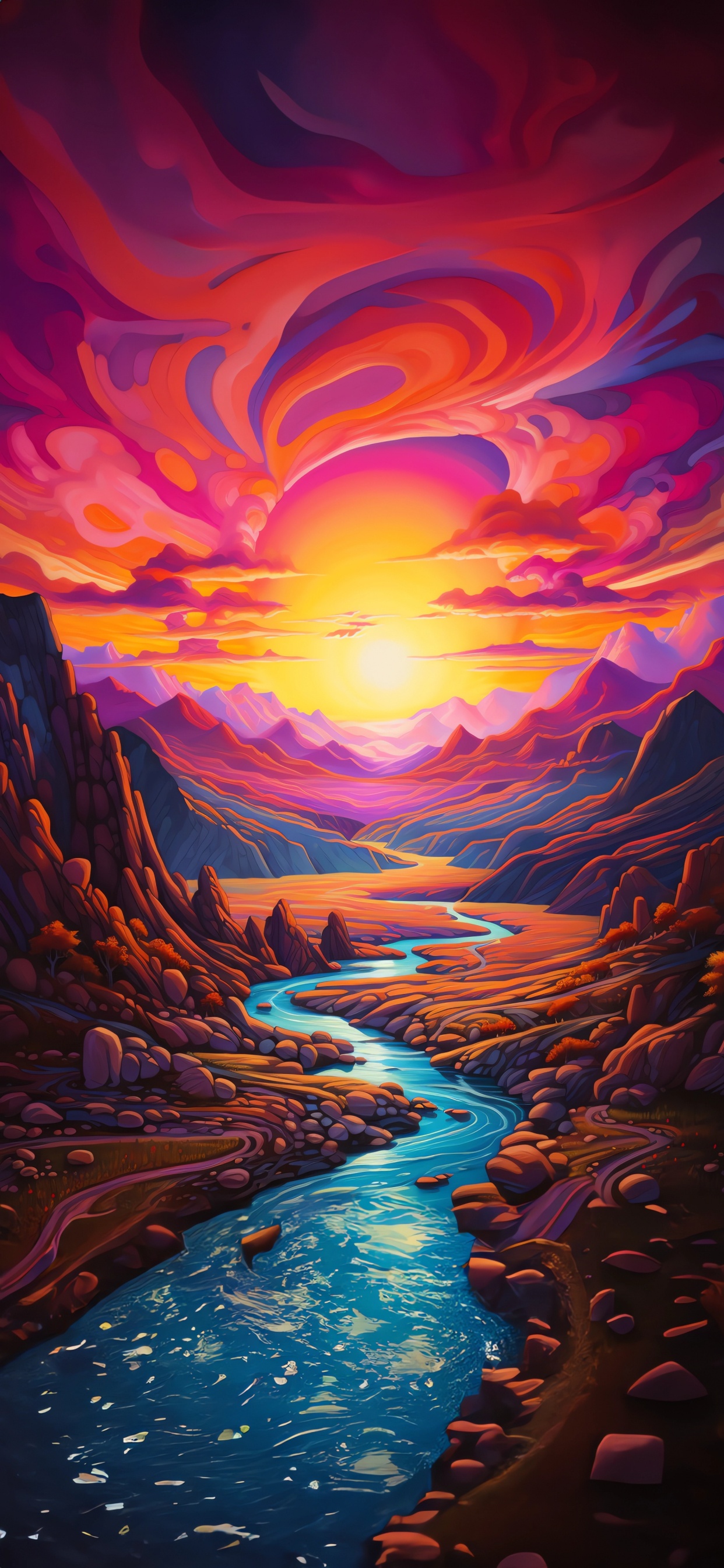Afterglow, Painting, Visual Arts, Acrylic Paint, Sunset. Wallpaper in 1242x2688 Resolution