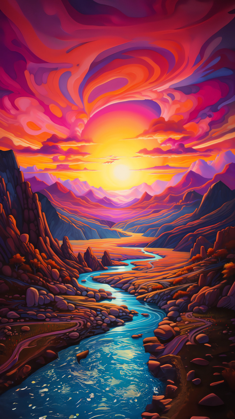 Afterglow, Painting, Visual Arts, Acrylic Paint, Sunset. Wallpaper in 750x1334 Resolution