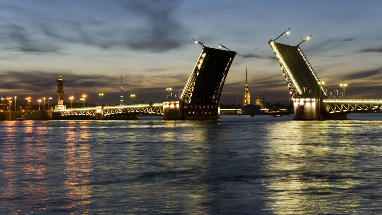 Bridge Over Water During Night Time. Wallpaper in 1280x720 Resolution