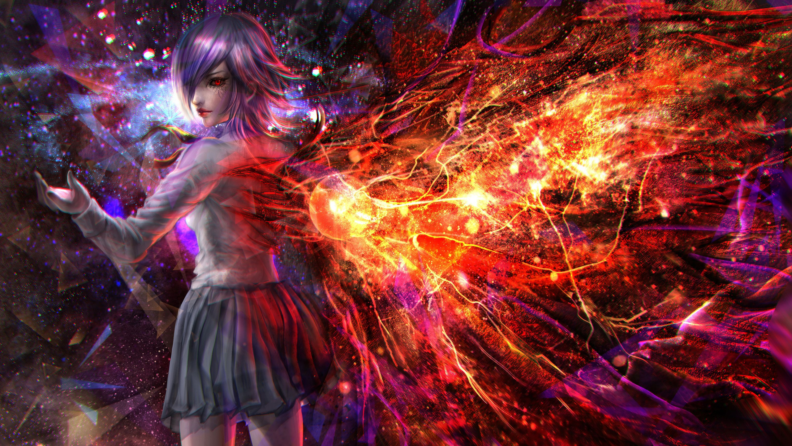 Femme en Robe Noire Debout Près D'un Feu D'artifice Rouge et Jaune. Wallpaper in 2560x1440 Resolution