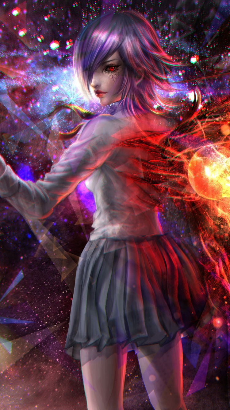 Frau im Schwarzen Kleid Steht in Der Nähe Von Roten Und Gelben Feuerwerkskörpern. Wallpaper in 750x1334 Resolution