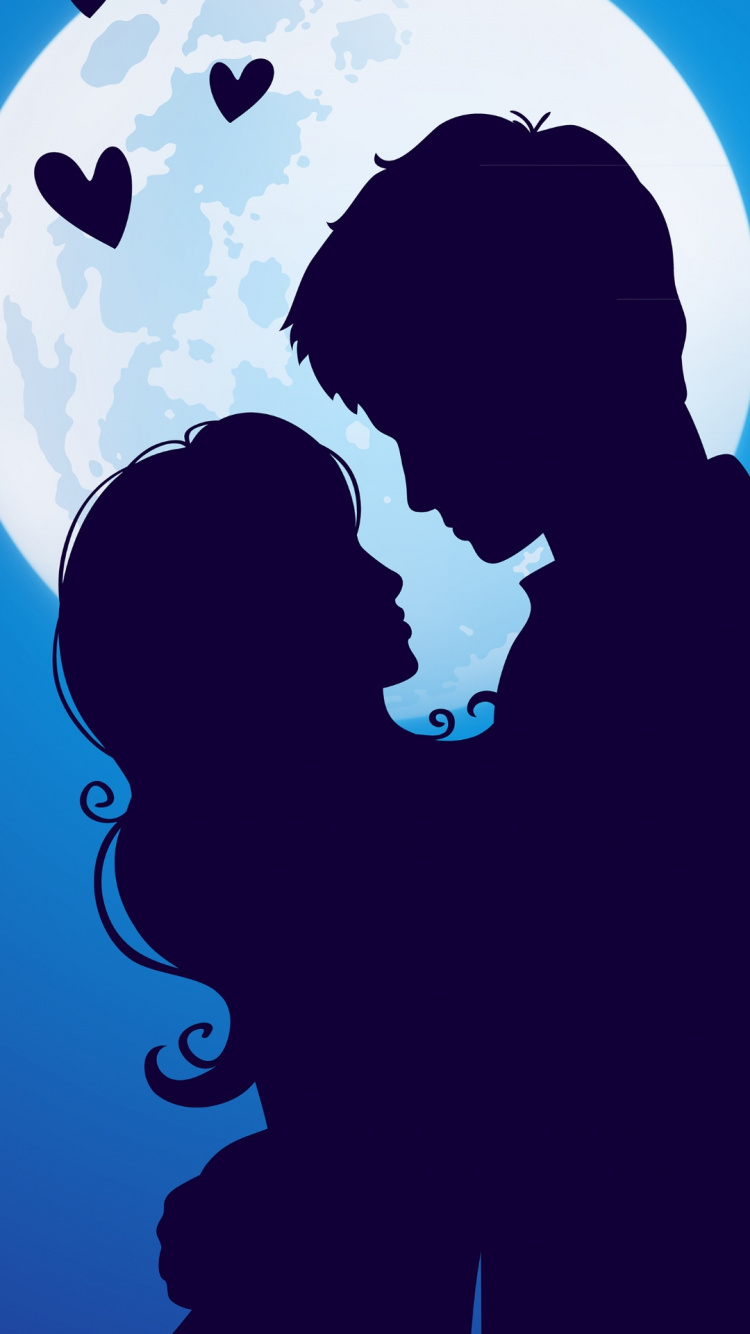 Hermosa Pareja Romántica Luna, Romanticismo, Azure, Gesto, Feliz. Wallpaper in 750x1334 Resolution