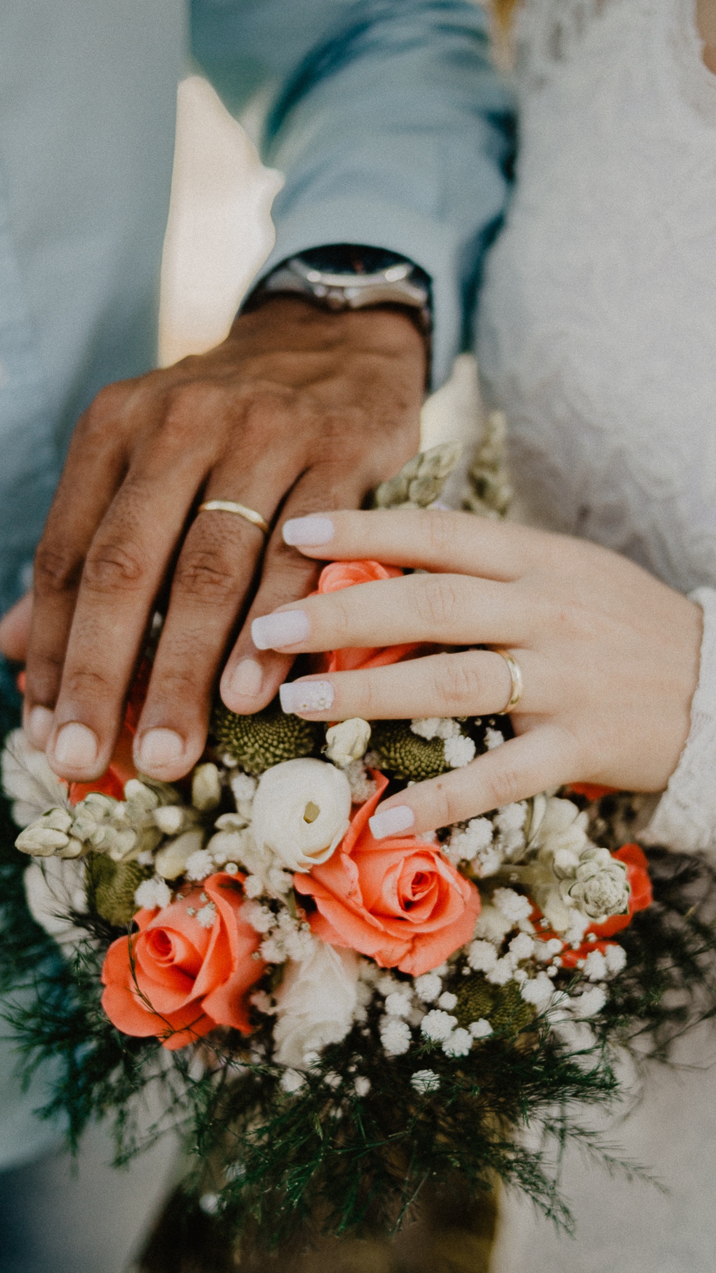 Wedding, Wedding Ring, Ring, Flower Bouquet, Wedding Ceremony Supply. Wallpaper in 1440x2560 Resolution