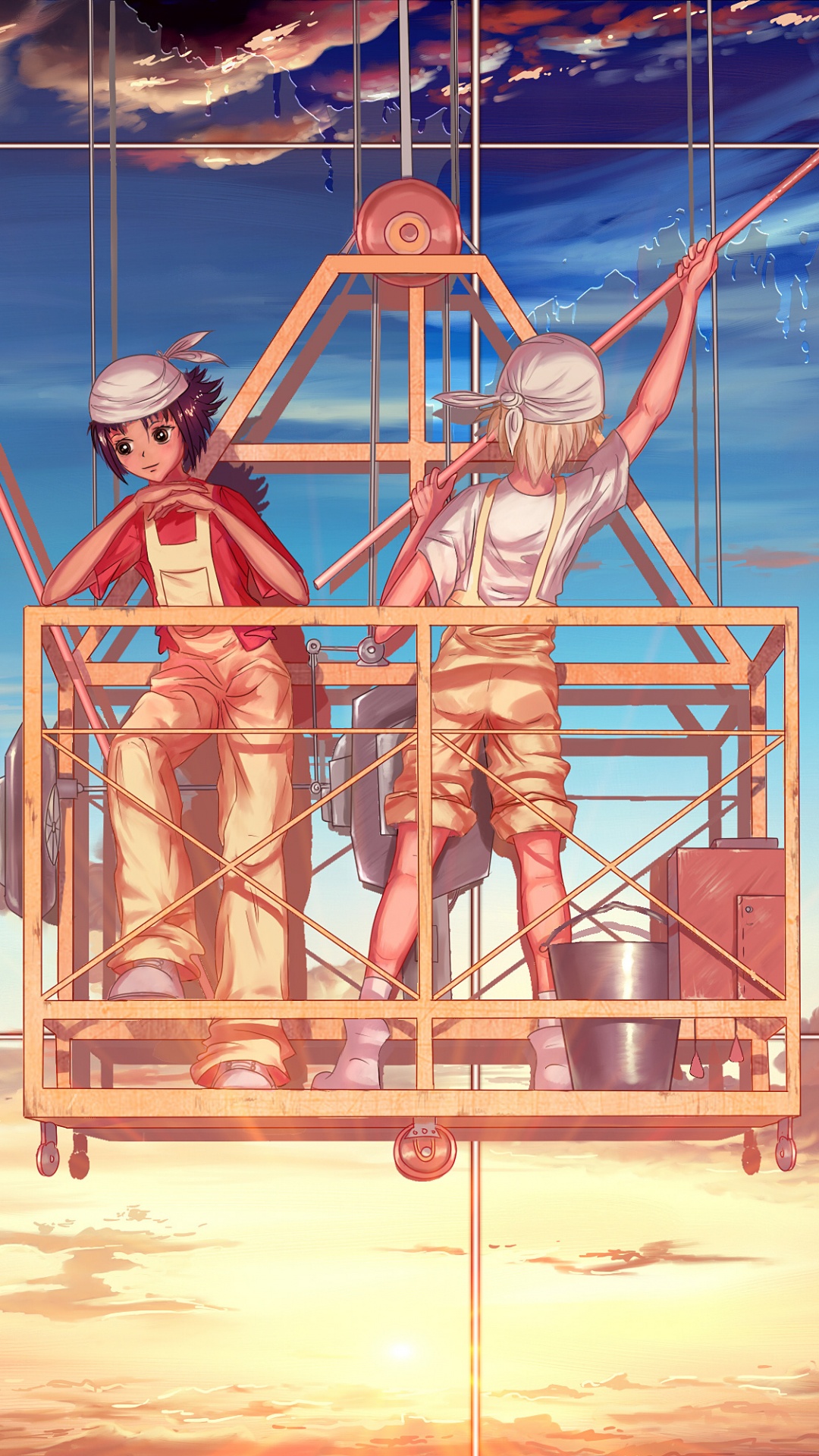 Man in Red Shirt Standing on Brown Wooden Ladder Under Cloudy Sky During Daytime. Wallpaper in 1080x1920 Resolution