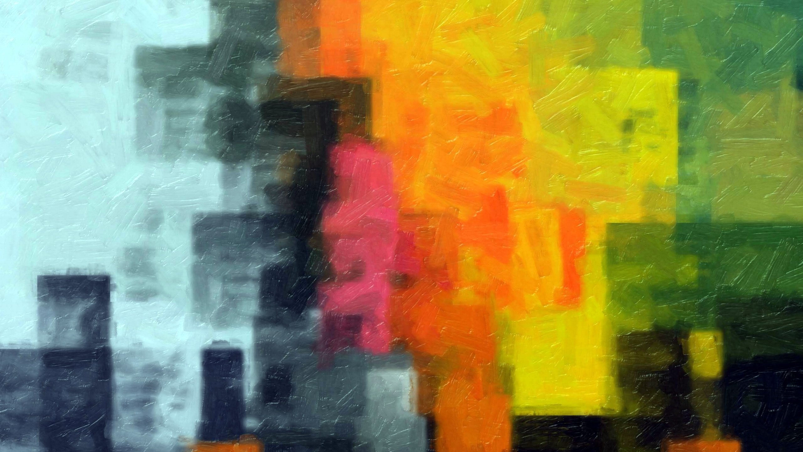 Yellow Red and Green Abstract Painting. Wallpaper in 2560x1440 Resolution