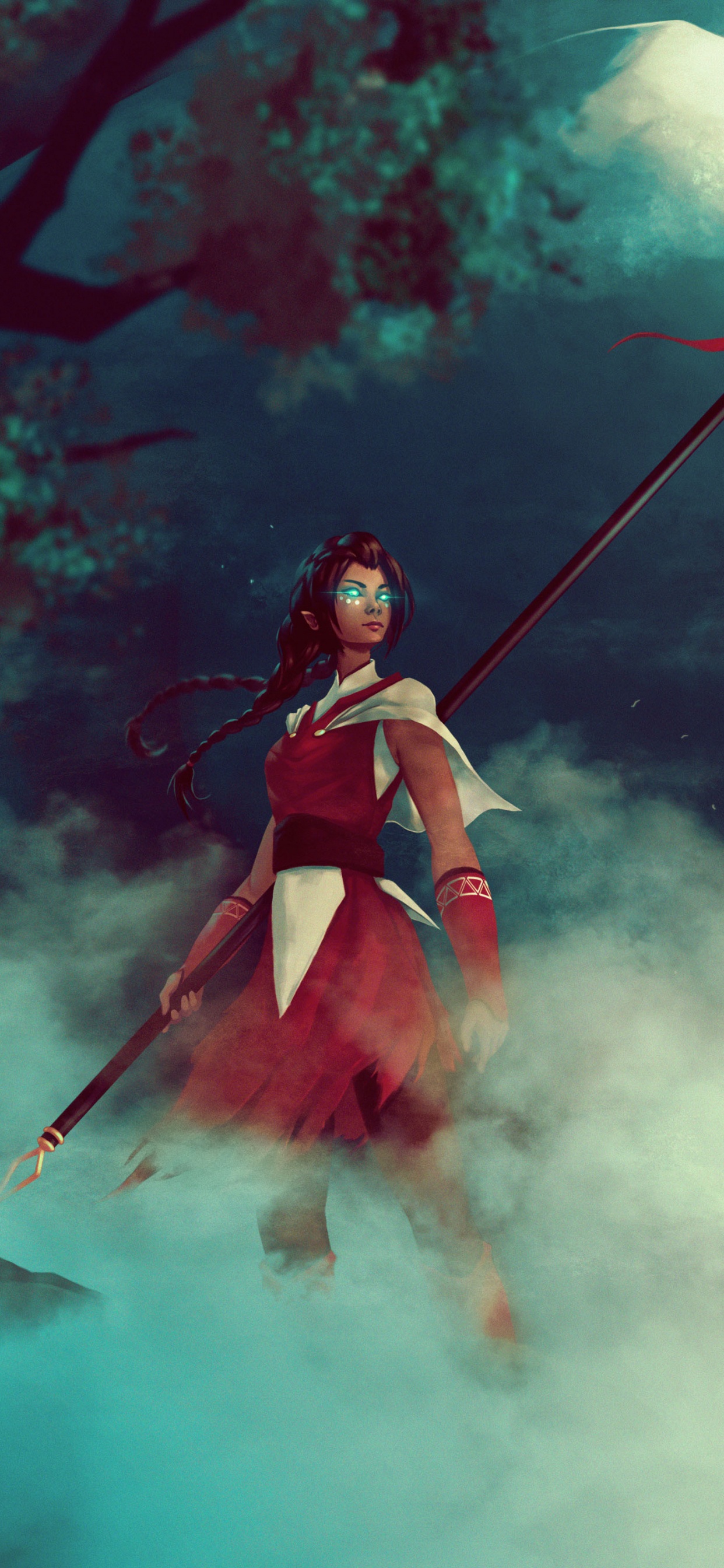 Mujer Vestida de Rojo y Negro Sosteniendo un Palo Rojo y Blanco al Lado de un Tiburón Blanco y Rojo. Wallpaper in 1242x2688 Resolution