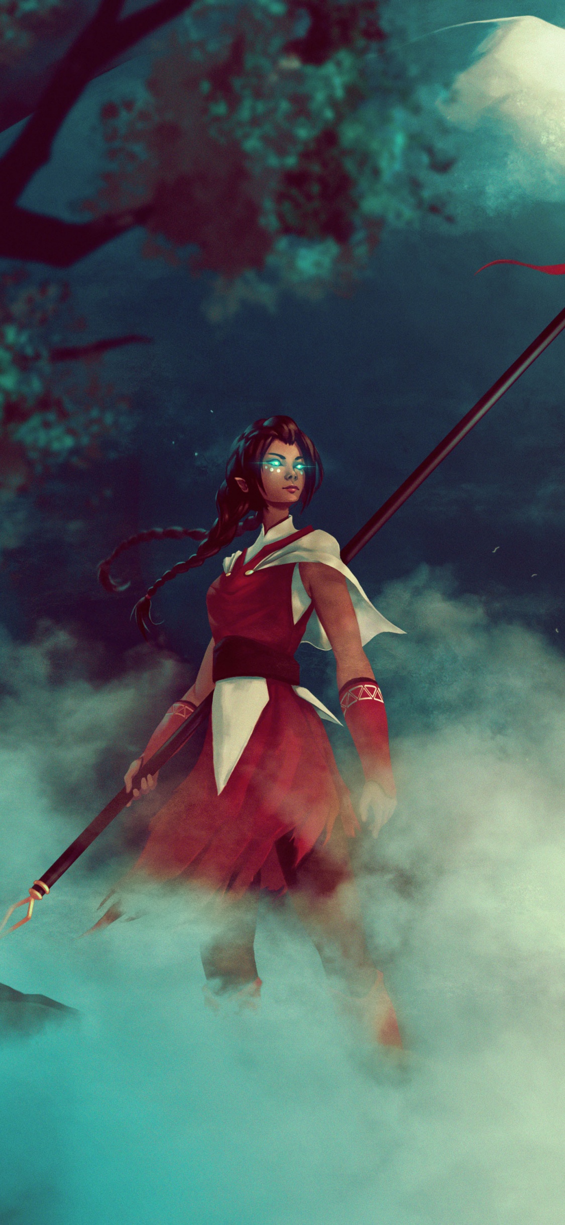 Woman in Red and Black Dress Holding Red and White Stick Beside White and Red Shark. Wallpaper in 1125x2436 Resolution