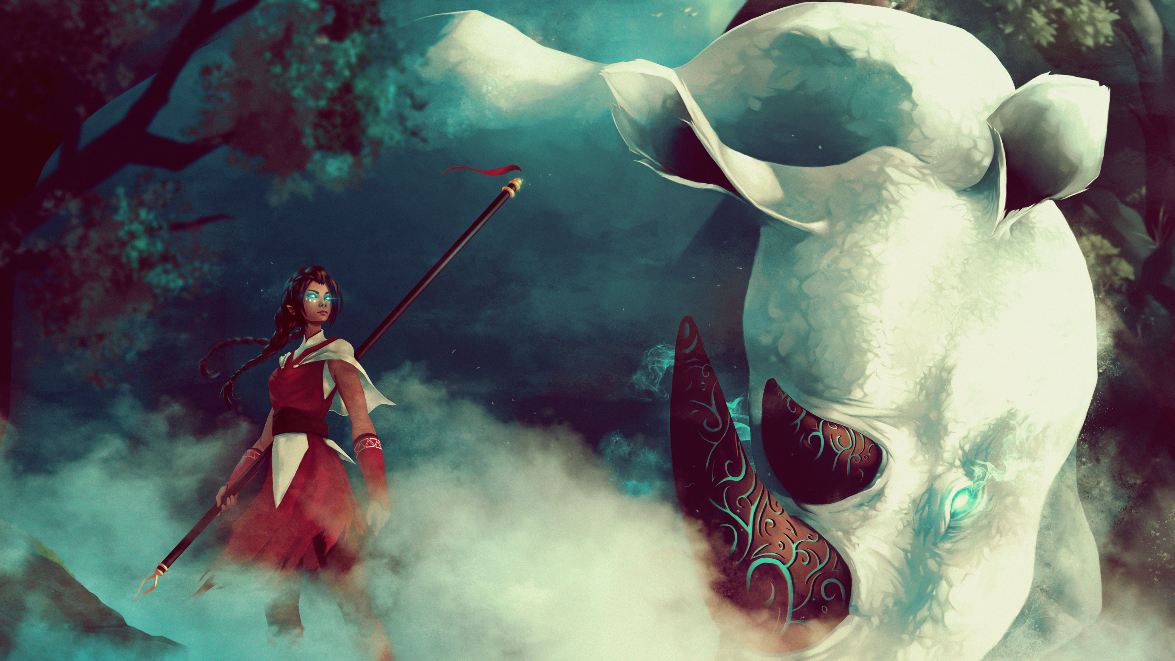 Femme en Robe Rouge et Noire Tenant un Bâton Rouge et Blanc à Côté du Requin Blanc et Rouge. Wallpaper in 3840x2160 Resolution