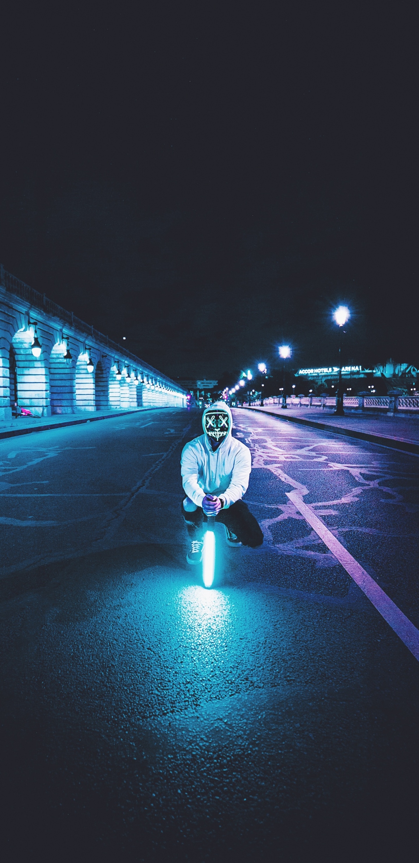 Man in Black Jacket and Pants Standing on Road During Night Time. Wallpaper in 1440x2960 Resolution