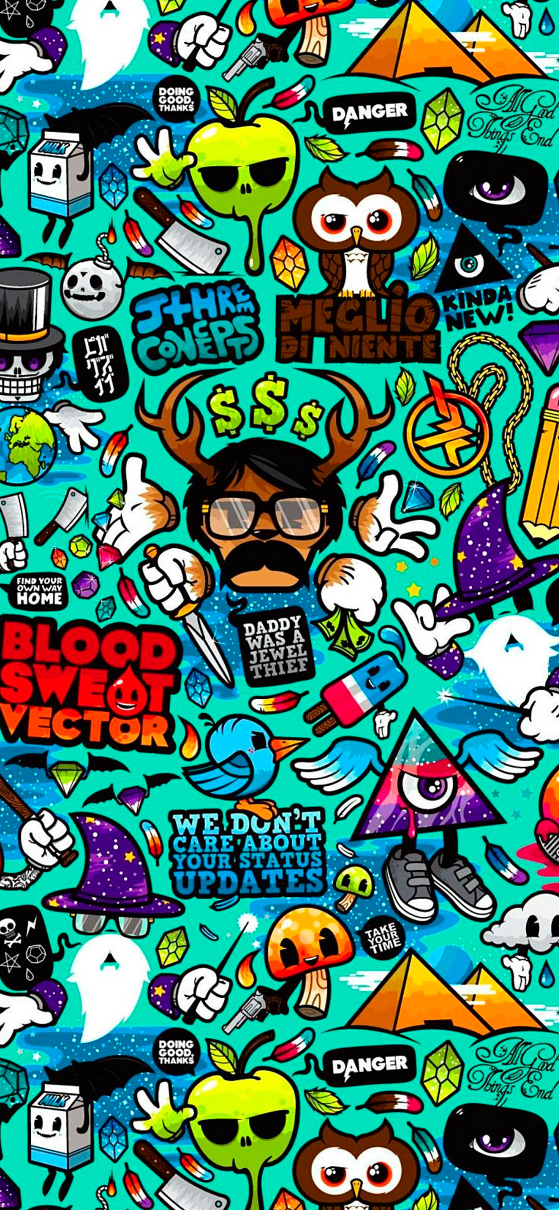 Purple and Green Abstract Painting. Wallpaper in 1125x2436 Resolution